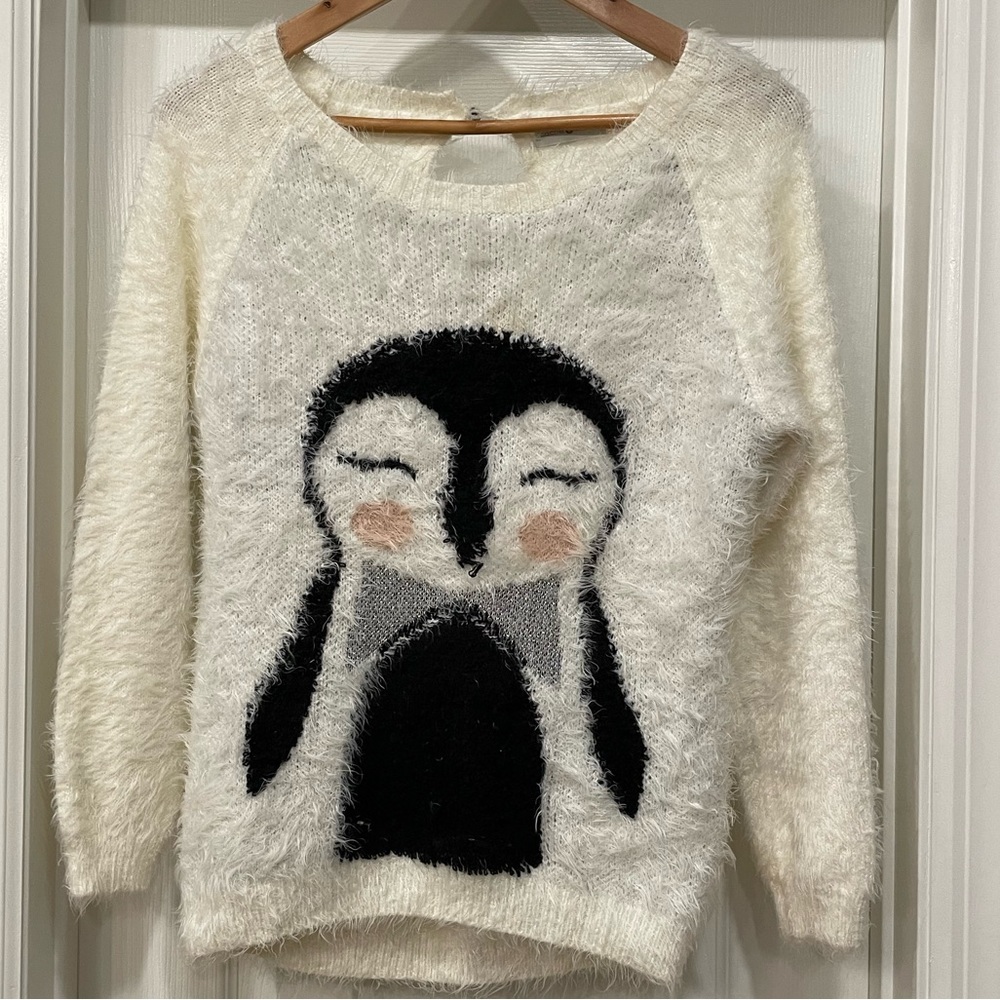 Cozy Fuzzy Penguin Sweater by Cache Cache Small XS/S – Winter Holiday Cute Knit